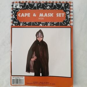 Kids Skull Costume Black Cape & Mask, 1 Pieces Set Size 4 And Up